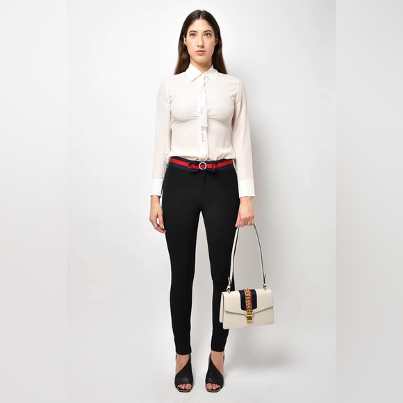 Gucci Black Straight Fit Trouser Pants Red/Blue Crystal Bow Waistband - Picture 4 of 9